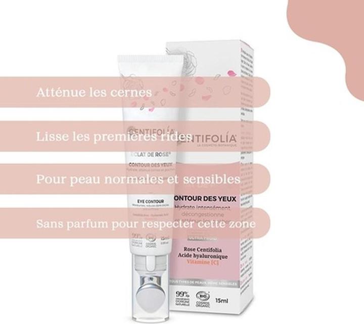 Image du produit Centifolia Contour des yeux BIO Rose, Acide Hyaluronique & Vitamine C - 15ml - Éclat de rose (Crème pour les yeux, 15 ml, Jour + nuit)