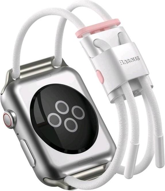 Actual product image Baseus Let's go Series iWatch Strap Lockable Rope for 3,4,5 series38 mm40 mm, WhitePink (Cotton cord, PC, Aluminium alloy)