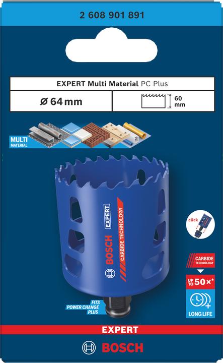 Image du produit Bosch Professional Zubehör Bosch Blau Zubehör 2608901891 EXPERT Power-Change Lochsäge Multi Material 64mm (64 millimètres)
