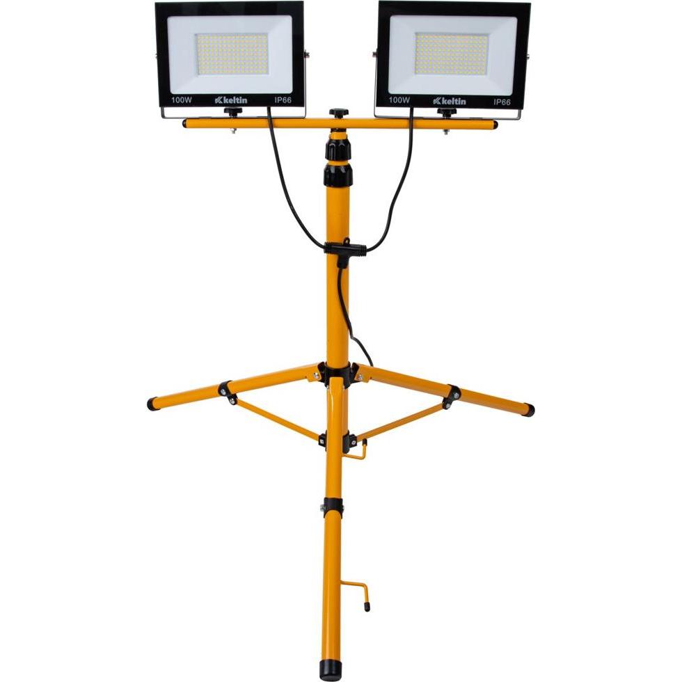 Keltin, Illuminazione da lavoro, Faretto LED 2x100W con supporto, proiettore 230V, 6500K