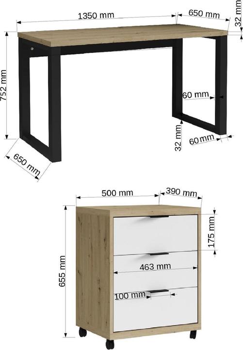 Produktbild ADRK Furniture Schreibtisch mit Container MARO I (135 x 65 x 75.20 cm)