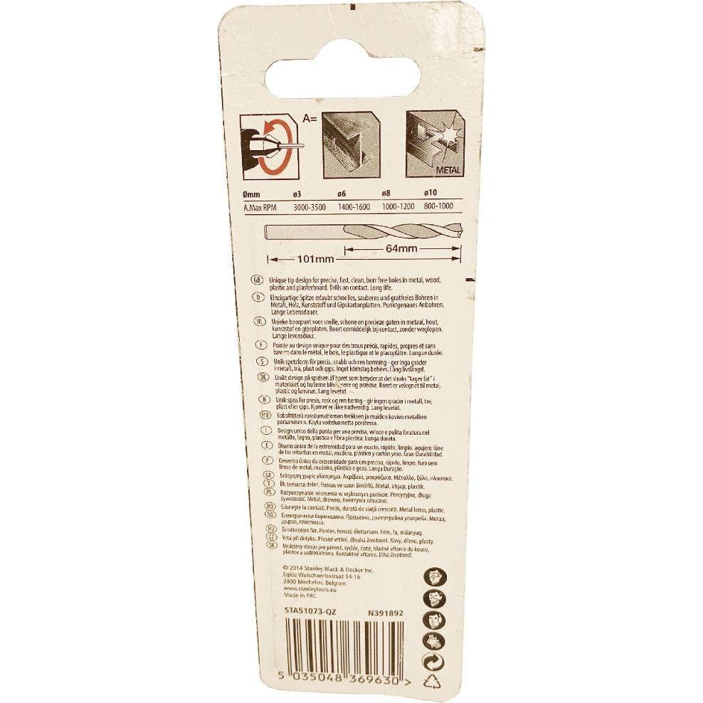 Stanley, Punta da trapano, PALLOTTOLA 6,5 KA. Lunghezza 101 mm (6,5 millimetri)