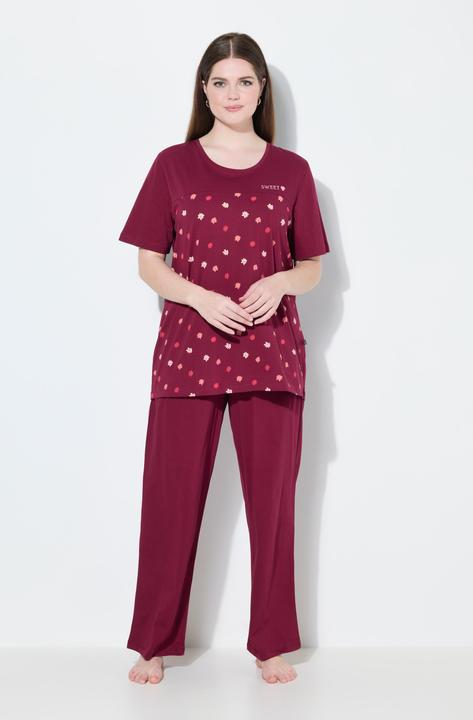 Image du produit Ulla Popken Pyjama 2 pièces, pantalon + haut à fleurs avec broderie, décolleté rond et manches courtes (42, 44)