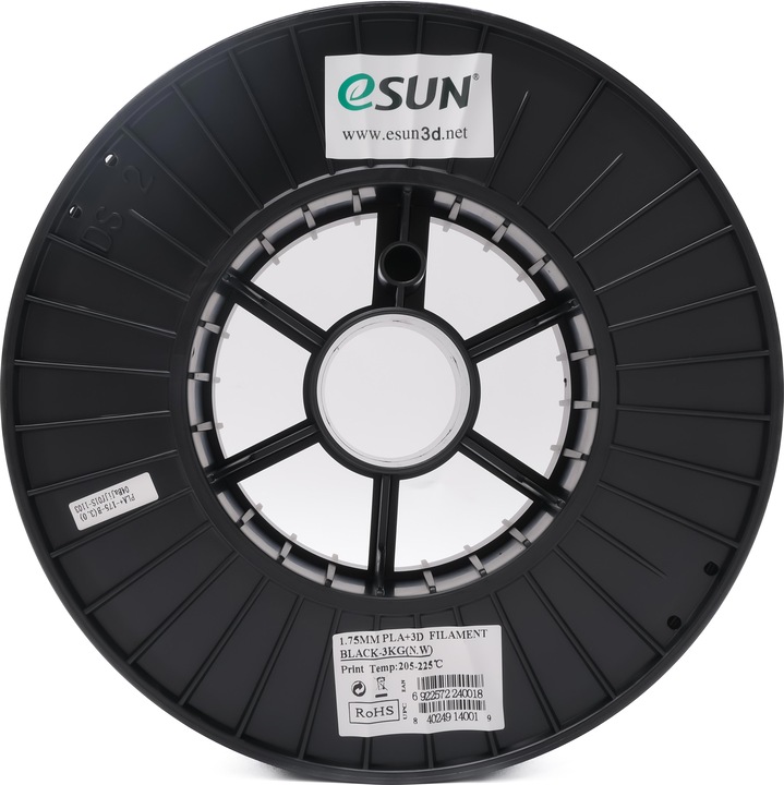 Actual product image eSUN PLA+ Filament 1.75mm Black 3Kg (PLA+, 1.75 mm, 3000 g, Black)