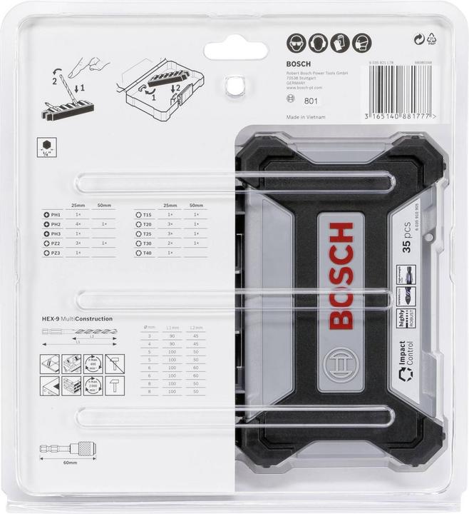 Actual product image Bosch Professional Zubehör Pick and Click Multi Construction Drill and Impact Control Screwdriver bit set (Hexagon socket TX M20, Hexagon socket TX M30, Hexagon socket TX M15, Hexagon socket TX M25, Hexagon socket TX M40, Cross Phillips PH M1, Cross Phillips PH M2, Cross Pozidriv PZ M2, Cross Phillips PH M3, Cross Pozidriv PZ M3)