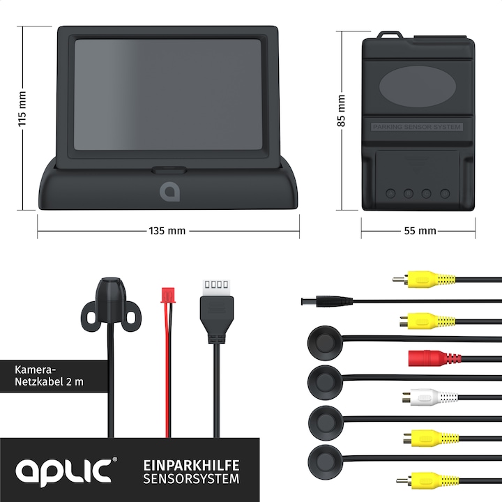 Image du produit Aplic Caméra de recul, aide au stationnement avec 4x capteurs de stationnement, caméra & écran 4,3" avec