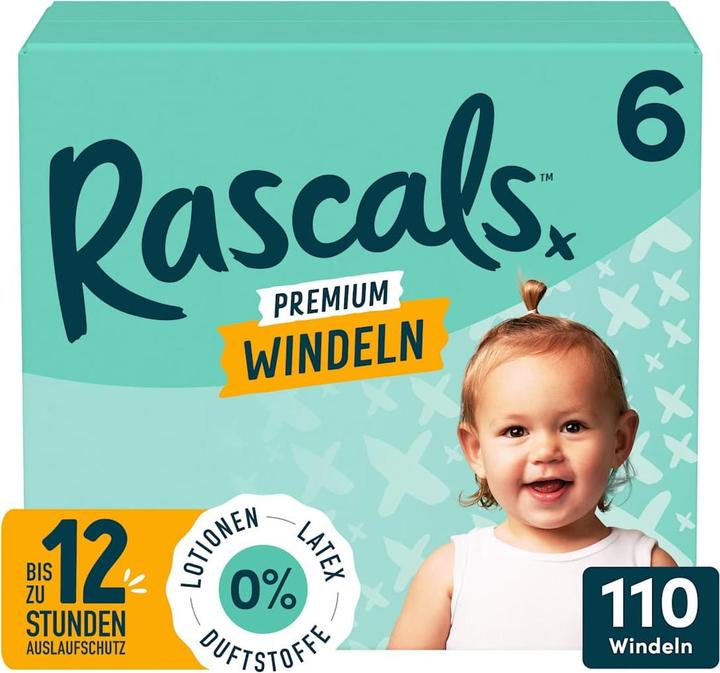 Rascals Windeln Premium Gr. 6 (15-20 kg), Monatsbox, 110 St (Dimensione 6, Pacco mensile, 110 pz.)