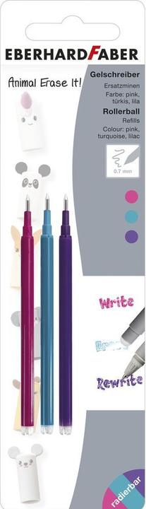 EberhardFaber Gelmine 3ST sortiert radierbar Animal (Lilac, Pink, Turquoise, 0.70 mm, 3 pcs.)