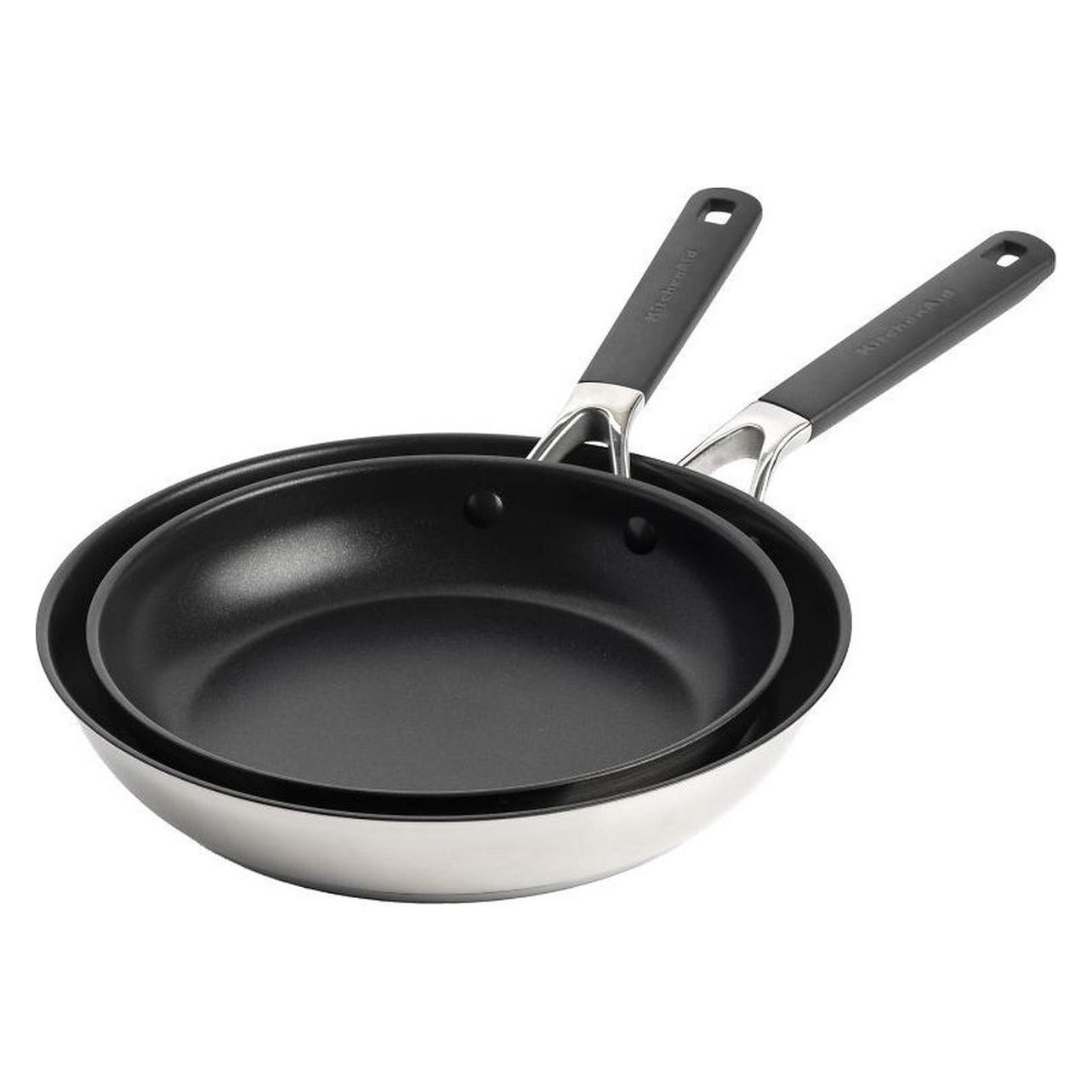 KitchenAid Classic Roestvrijstalen Koekenpannenset 2-delig 28cm - Rvs - Inductie, Pan + Steelpan, Zilver, Zwart