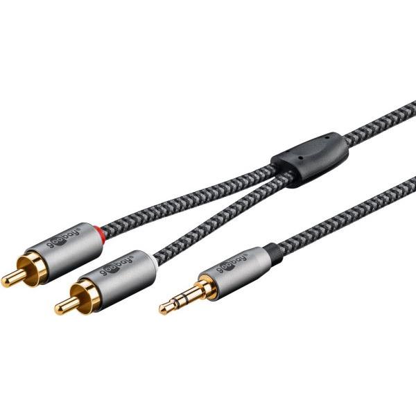 Goobay Audio Adapterkabel AUX, 3,5-mm-Klinke zu Stereo-Cinch-Stecker, 3 m, Sharkskin Grey (3 m, Cinch), Audio Kabel
