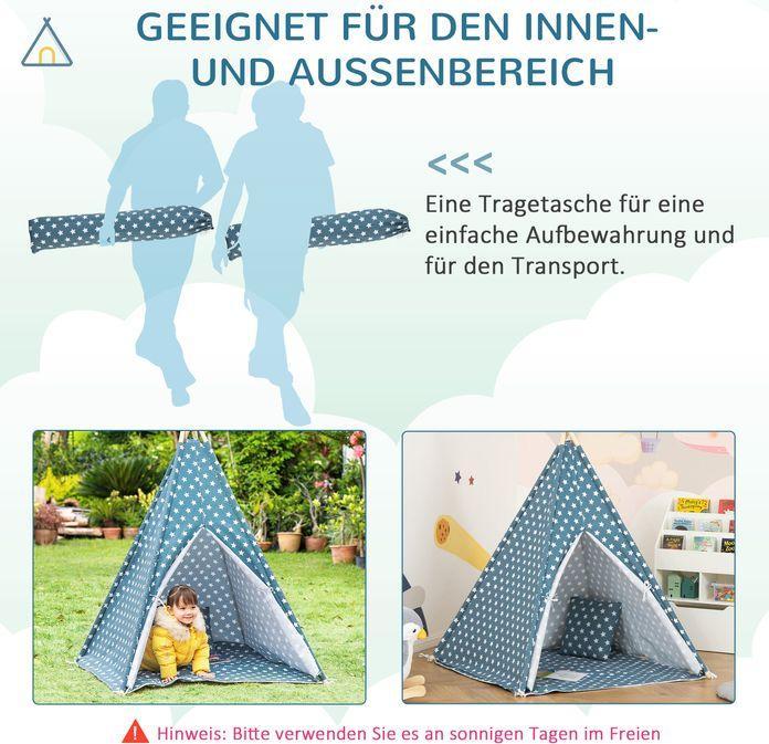 Produktbild Swisshandel24 Kinderzelt Indoor Tipi Kinderzimmer Tipi Zelt Outdoor faltbar Blau 120 x 120 x 155 cm