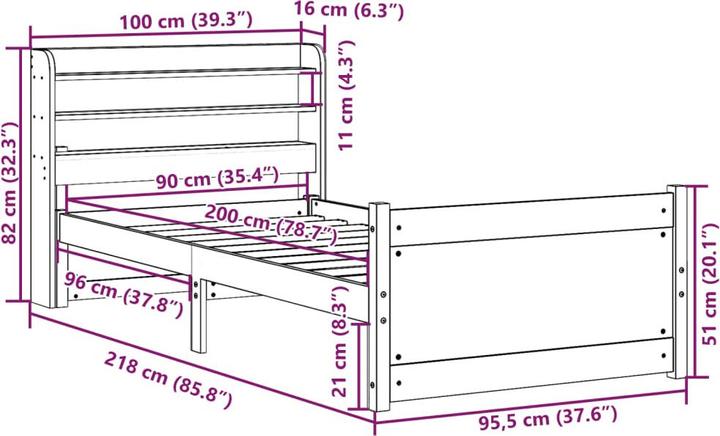 Actual product image vidaXL Bettgestell (90 x 200 cm)