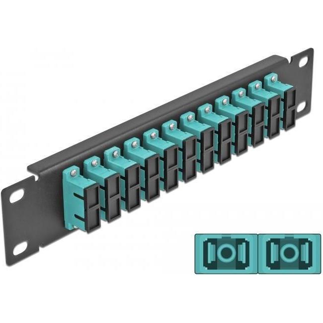 Delock 10? LWL Patchpanel 12 Port SC Duplex aqua 1 HE schwarz, Server Zubehör, Schwarz