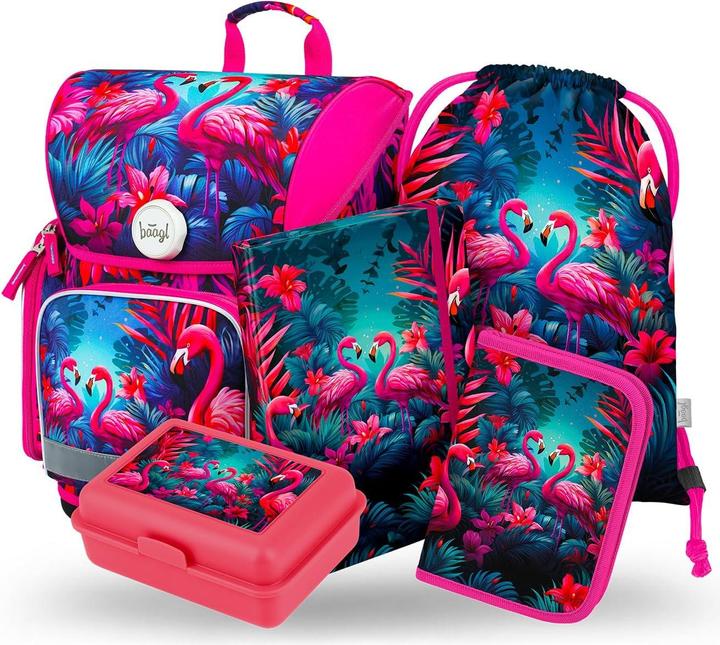 Image du produit Baagl 5-teiliges Schulranzen-Set - Flamingo - inkl. Turnbeutel, Federmäppchen, Heftbox und Brotdose