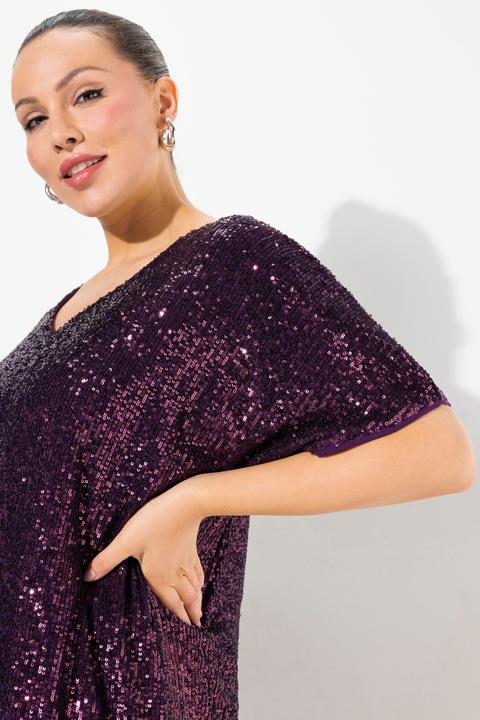Produktbild Ulla Popken Pailletten-Shirt, Oversized, V-Ausschnitt, Halbarm (42, 44)