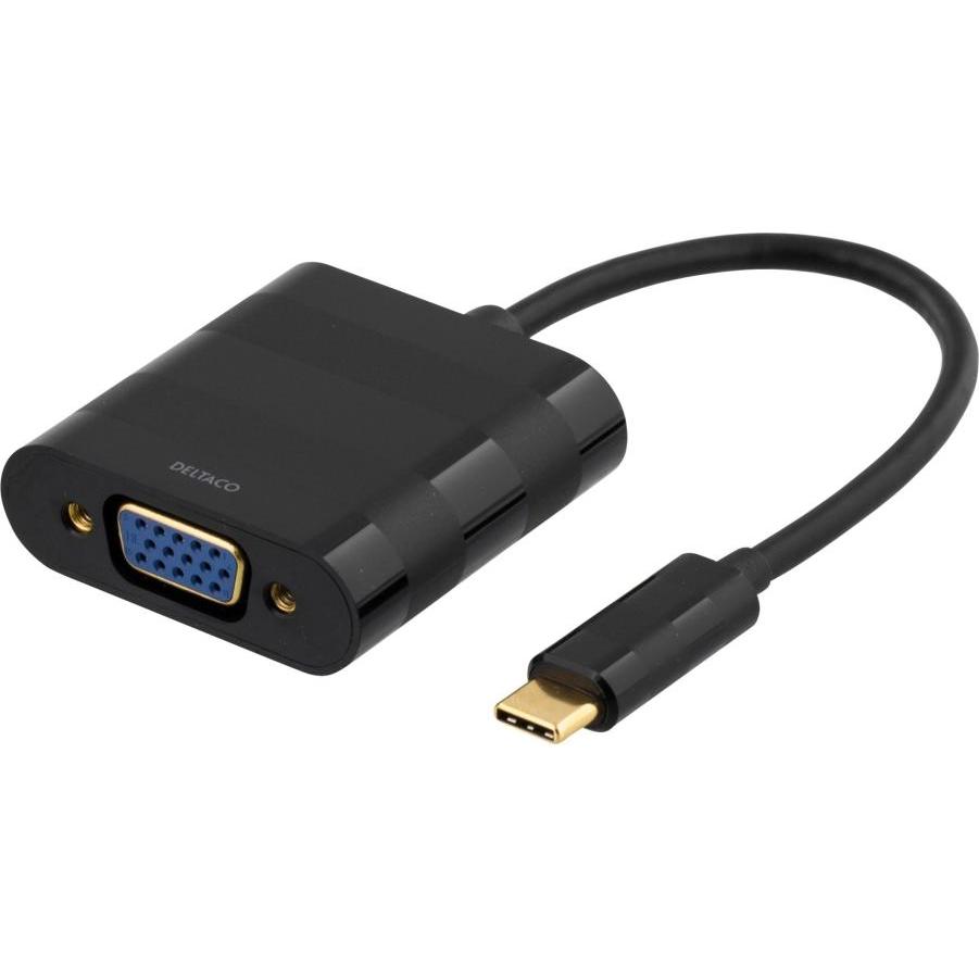 Deltaco USBC-1098 video cable adapter USB Type-C VGA (D-Sub) Black (USB Typ-C, 10 cm), Data + Video Adapter, Schwarz