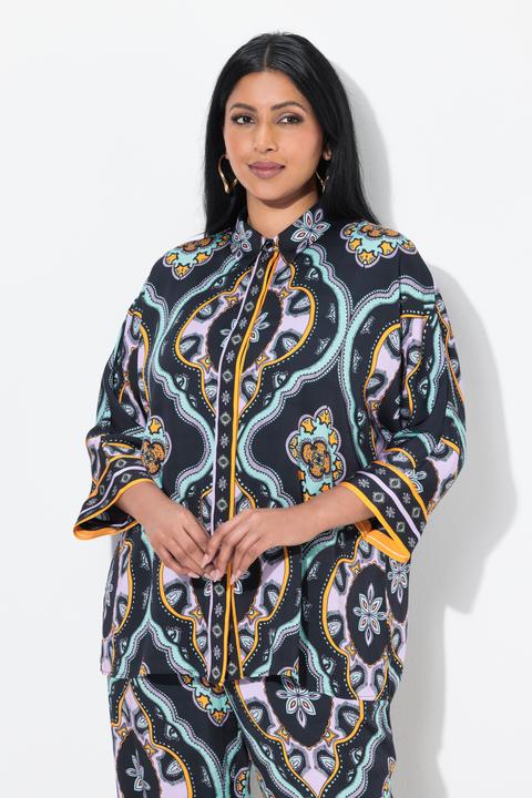 Produktbild Ulla Popken Bluse, Ornamente, oversized, Hemdkragen, 3/4-Arm (50, 52)