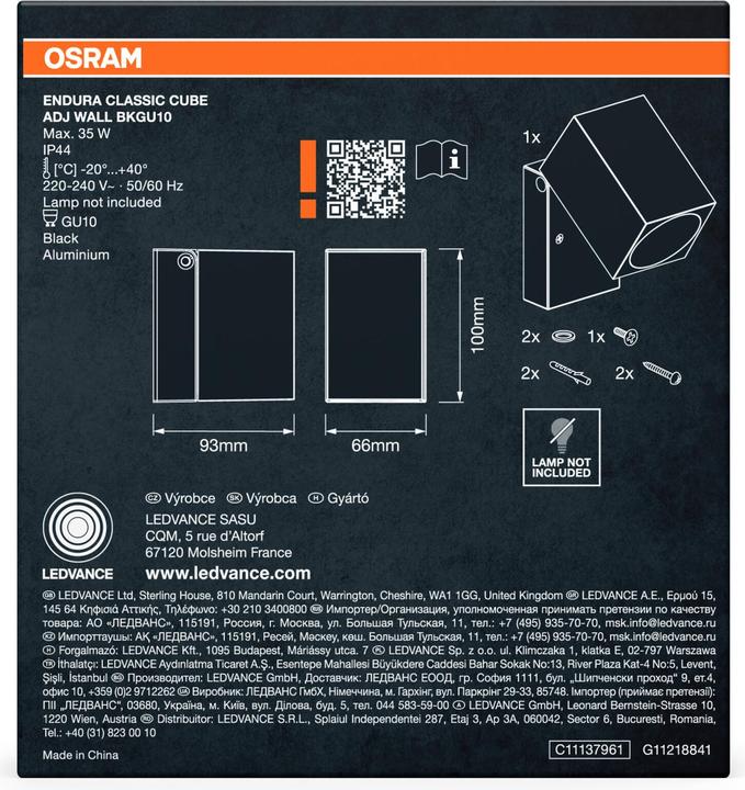 Image du produit Osram Endura Classic Cube ADJ Wall Mur ajustable noir (GU10)