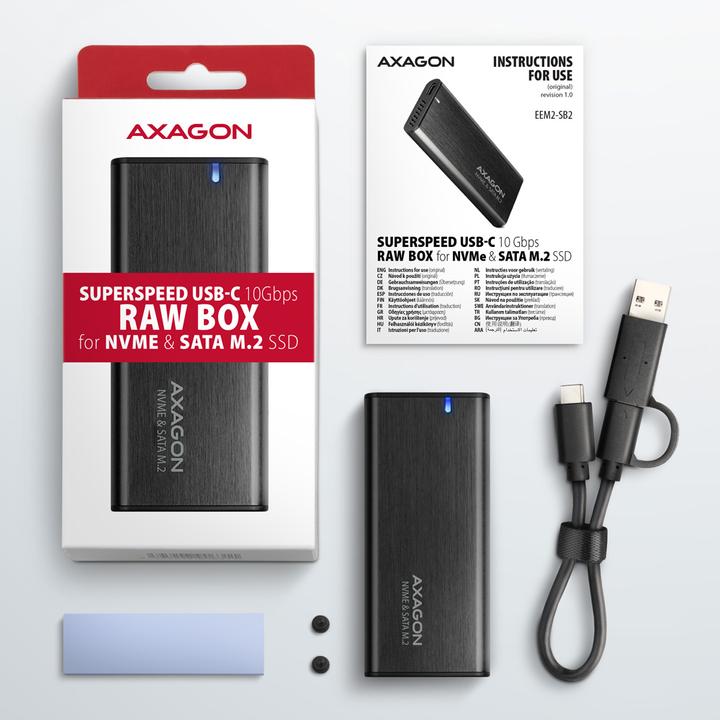 Produktbild Axagon EEM2-SB2 USB-C 3.2 Gen 2, M.2 SSD Gehäuse - schwarz (M.2)
