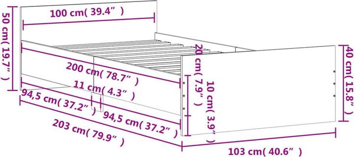 Produktbild vidaXL Bettgestell (100 x 200 cm)