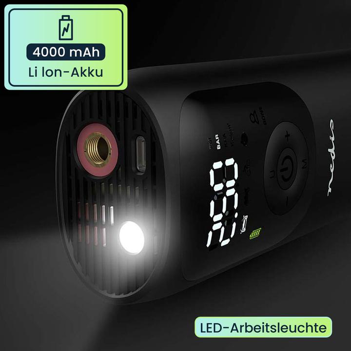 Produktbild Nedis Wiederaufladbarer Luftkompressor - 0.1-150 psi - Dunlop-Ventil - Betriebsarten: Auto/Motorrad/