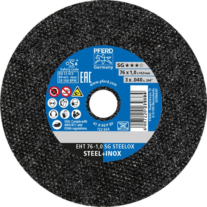 Actual product image Pferd Cutting disc SG STEELOX dm 76 mm disc thickness 1.1 mm straight corundum bore 10 mm