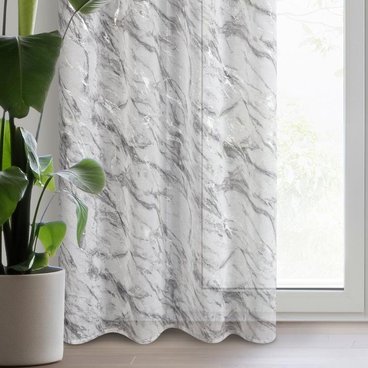 Actual product image Eurofirany Lightweight fabric curtain with silver marble pattern, white, silver-coloured, 140 x 270 cm, (140 x 270 cm)