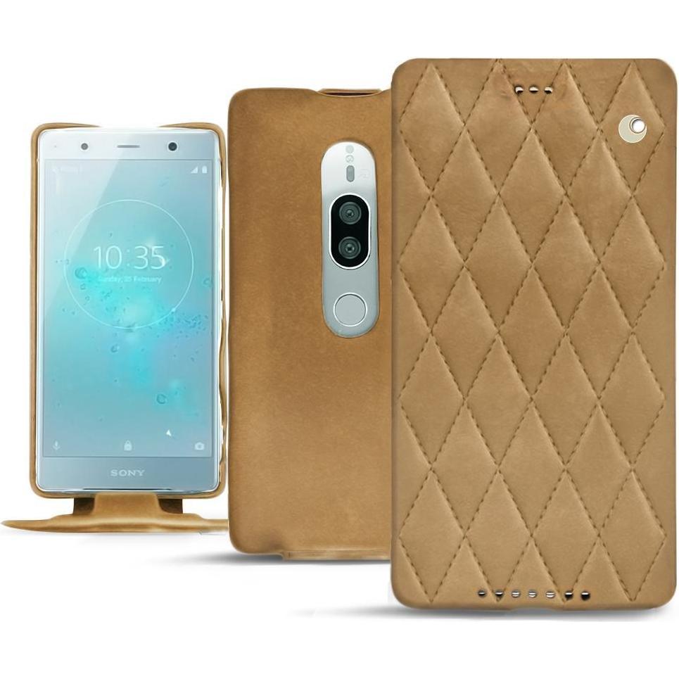 Noreve Lederschutzhülle vertikal (Sony Xperia XZ2 Premium), Smartphone Hülle, Braun