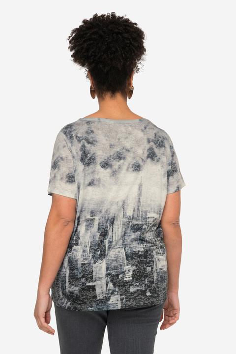 Actual product image Miamoda Half-Sleeve Crew Neck T-Shirt with Skyline Print with Heart (54)