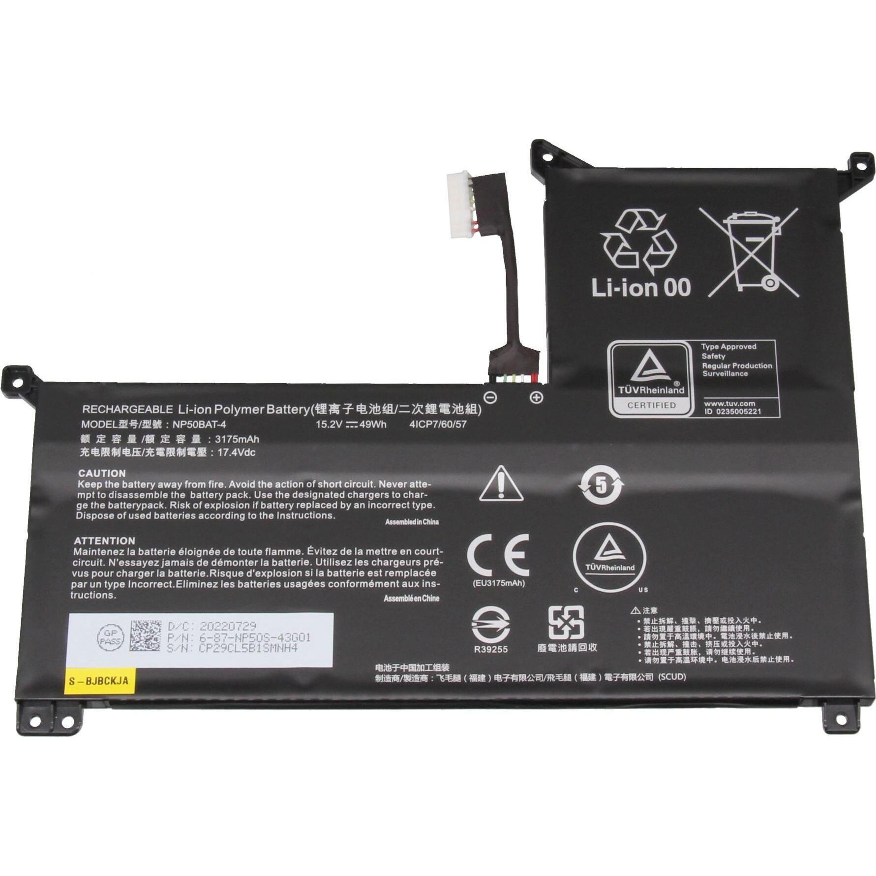 Clevo 6-87-NP50S-43G00 (4 Zellen, 3175 mAh), Notebook Akku