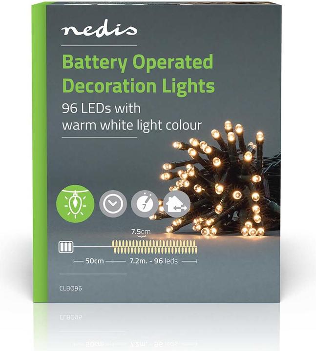 Immagine prodotto Nedis Luci decorative | Cavo | 96 LED | Bianco caldo | 7,20 m | Effetti di luce: 7 | Interno ed esterno (7.20 m)