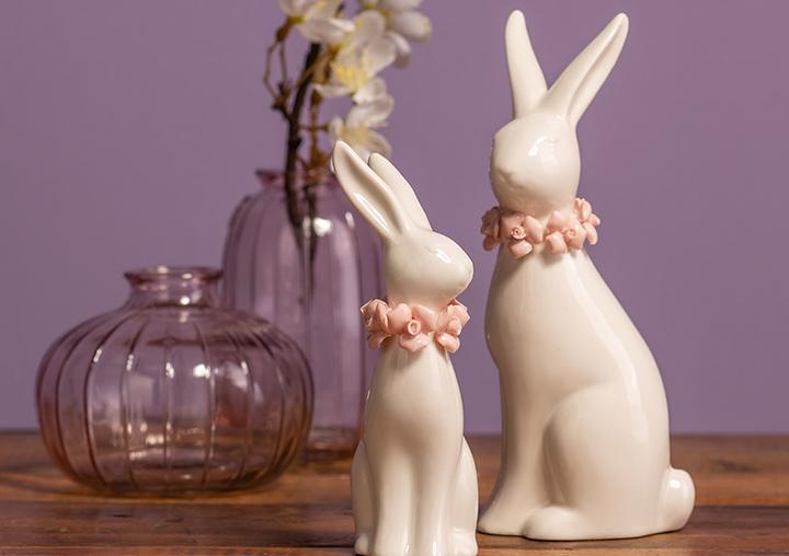 Image du produit G. Wurm Lapin avec couronne de fleurs en céramique blanche (L/H/P) 4x16x6cm (1 x)
