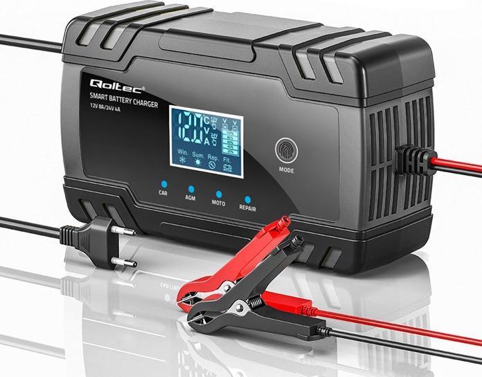 Produktbild Qoltec Mikroprozessor-Ladegerät 12V 8A 24V 4A LCD (12V, 24V, 8 A)