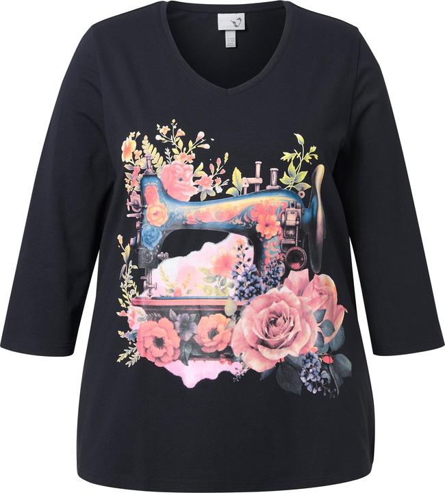Actual product image Ulla Popken Sewing Machine 3/4 Sleeve Graphic Tee (62)