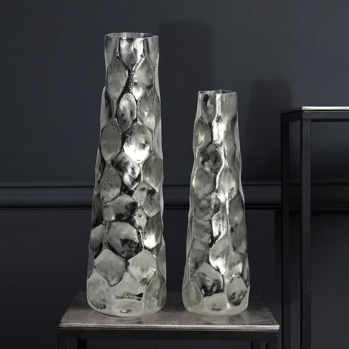 Produktbild FineBuy Vase 2er Set Blumenvase Aluminium Tischvase Hammerschlag Dekovase Modern (2x)