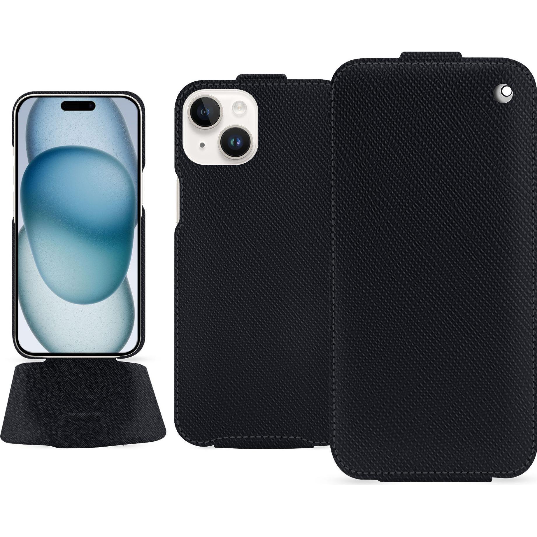 Noreve Lederschutzhülle vertikal (Apple iPhone 15), Smartphone Hülle, Schwarz