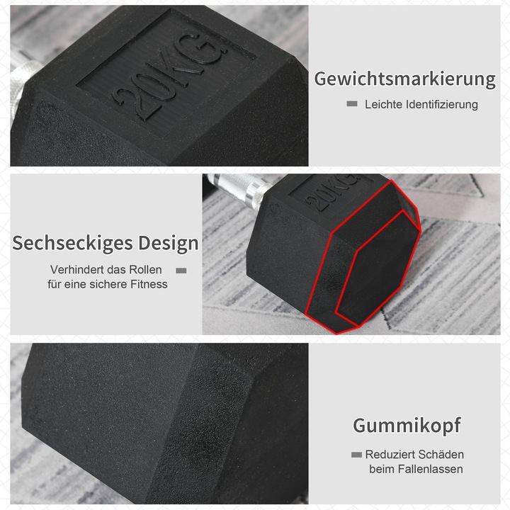 Produktbild Homcom Gummihantel 20 kg sechseckig (1 x 20 kg)