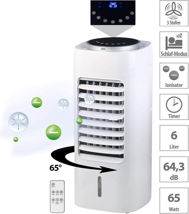 Image du produit Sichler Refroidisseur d'air 3en1, humidificateur & ionisateur, boutons tactiles, minuterie, 65 W (20 m²)
