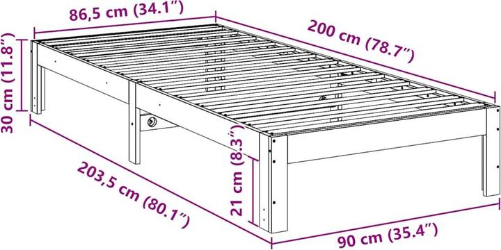 Actual product image vidaXL Bettgestell (90 x 200 cm)