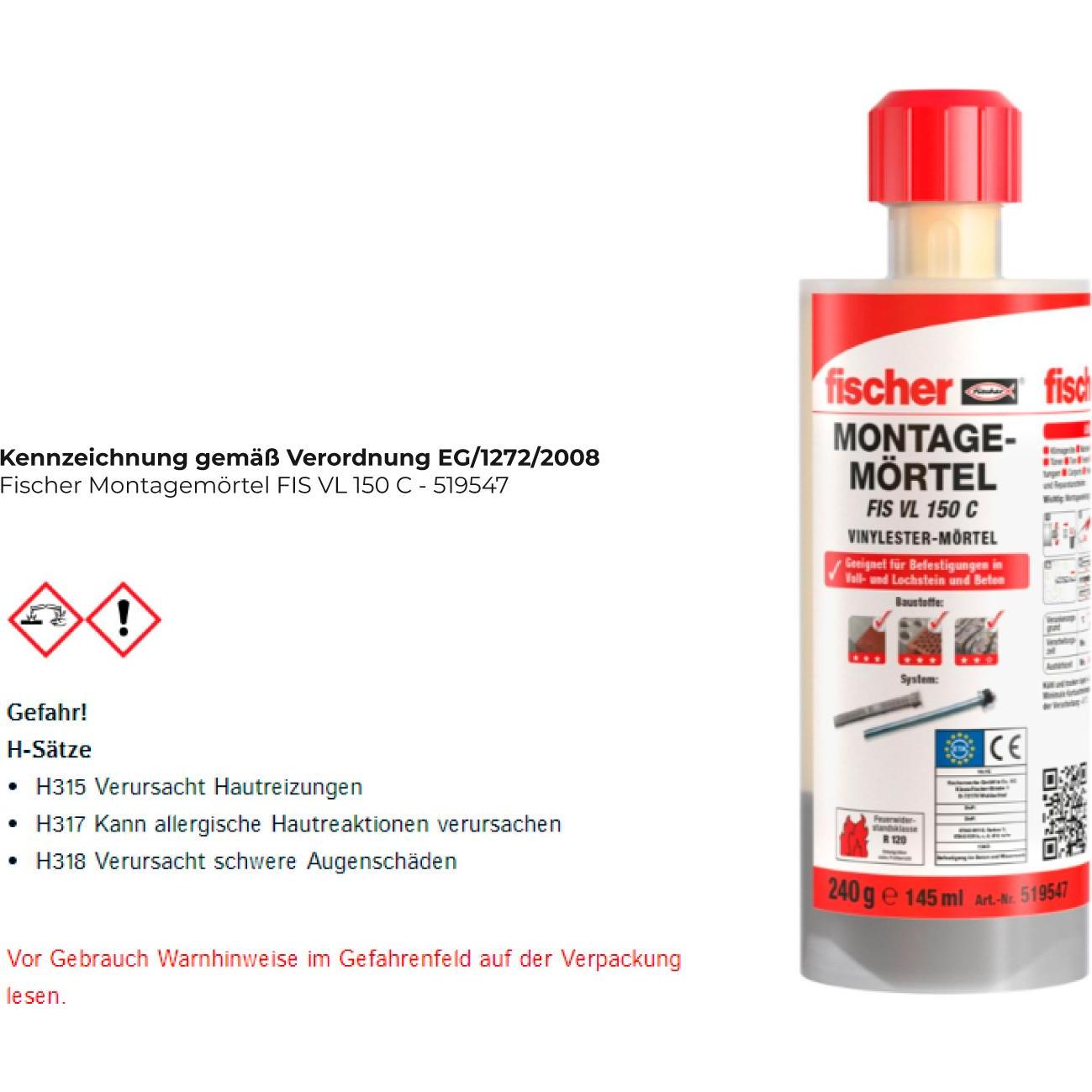 Thumbnail - Fischer, Spachtelmasse + Mörtel, Montagemörtel FIS VL 150 C