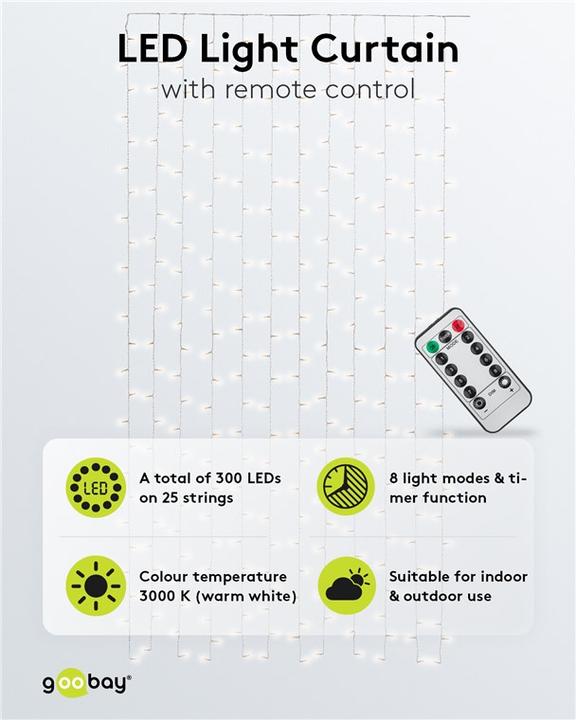 Image du produit Goobay Rideau lumineux à 300 LED (6.10 m)