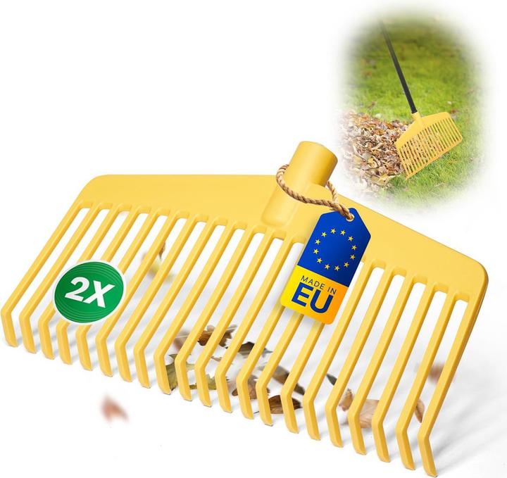 Actual product image Novatool 2x Laubbesenkopf Set, 2in1 Kombigerät, Laubbesen & Laubgabel mit 20 Kunststoff-Zinken, Arbe