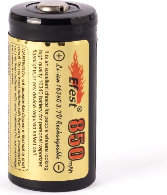 Actual product image Efest ICR 16340 V2 Gold 850mAh 3.6V - 3.7V unprotected (1 pcs., 16340, 850 mAh)