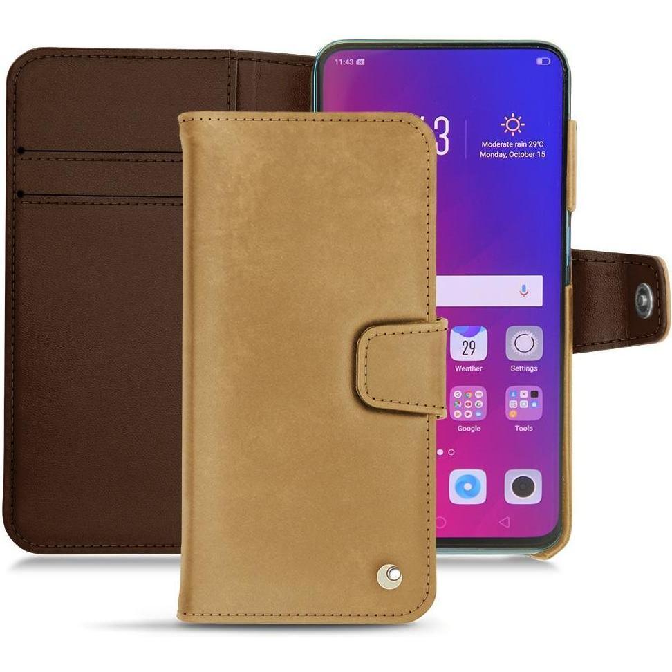 Noreve Lederschutzhülle Wallet (Oppo Find X), Smartphone Hülle, Braun