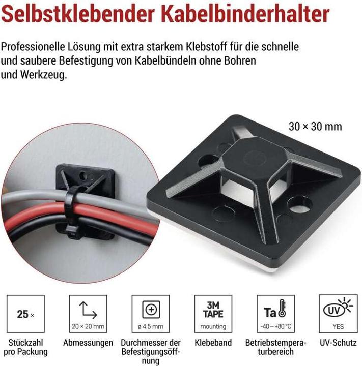 Produktbild Emos Selbstklebende Basis 30×30, schwarz, 25 Stk