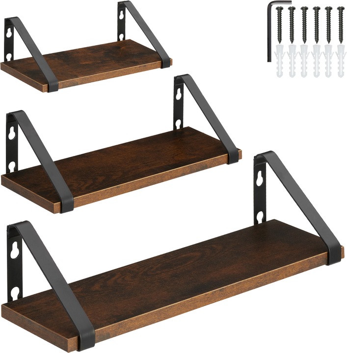 Produktbild tectake 3 Hängeregale Cowell (40 x 12 x 12 cm)