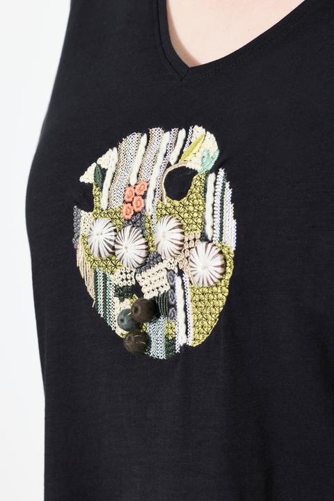 Actual product image Ulla Popken Eco Cotton Embroidered Longline Pointed Hem Tee (46, 48)