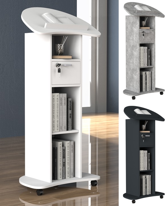 Productafbeelding VCM Houten Staand Bureau Lessenaar Mobiele Staande Tafel Rolbare Wielen Lade Redola (56 x 37 x 110 cm)