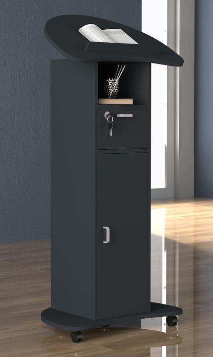 Actual product image VCM Wooden Standing Desk Lectern Mobile Standing Table Rollable Castors Drawer Redola Door (56 x 37 x 110 cm)