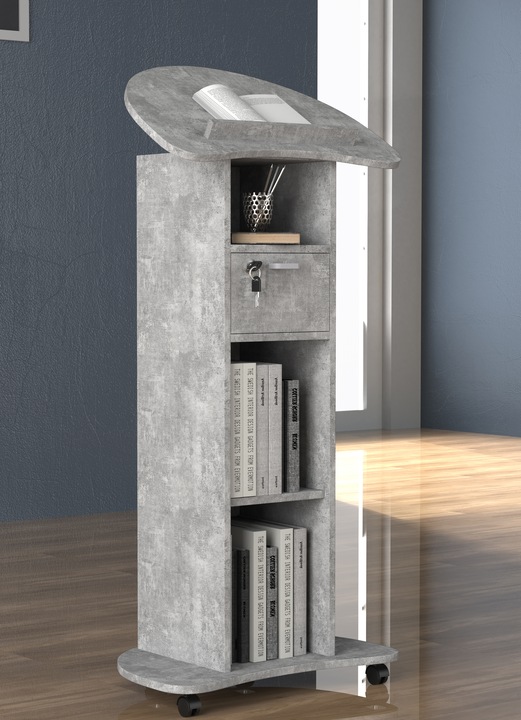Productafbeelding VCM Houten Staand Bureau Lessenaar Mobiele Staande Tafel Rolbare Wielen Lade Redola (56 x 37 x 110 cm)